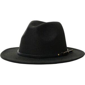 Women's Felt Panama Hats Classic Wide Brim Rancher Fedora with Belt Buckle (M-L)